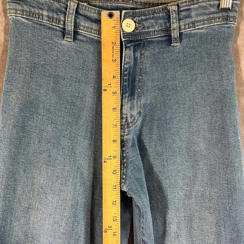 Zara Wide Leg Jeans Women 13-14 Blue High Rise Raw Hem Adjustable 26 in Waist - Picture 5 of 11